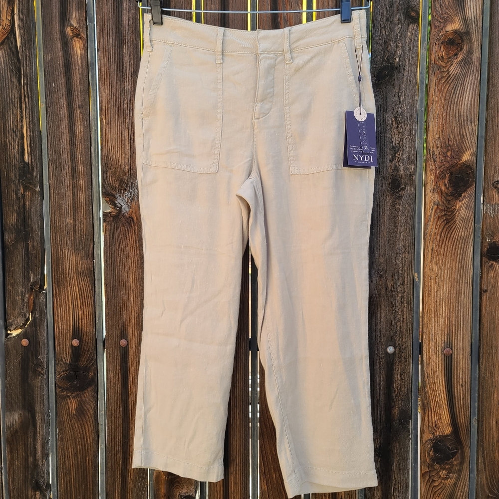 NYDJ Linen Blend Utility Pants 4 Feather Cropped Cargo Ankle Capri - Picture 13 of 14